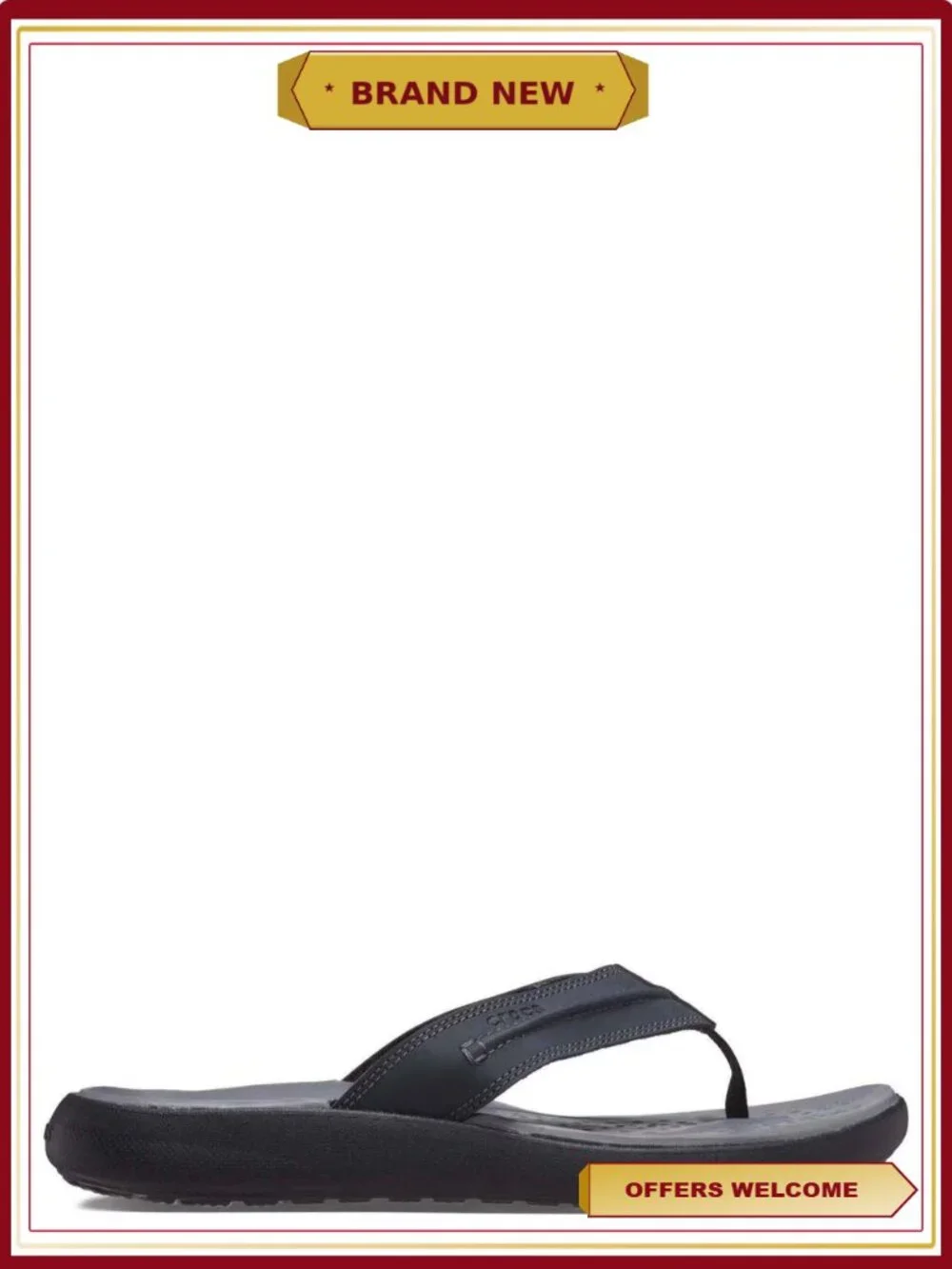 Men's Faux Leather Stitched Flip-Flop Sandals with LiteRide Footbed